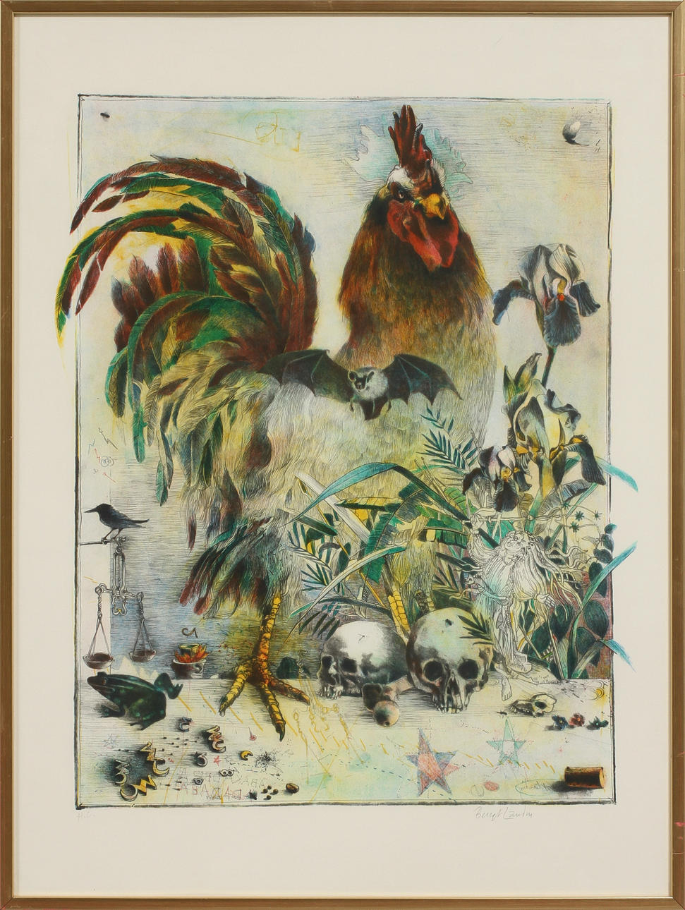 BENGT LANDIN. Tupp, färglitografi, sign o numr H.C.