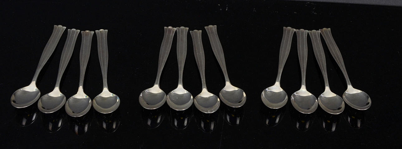 KAFFESKEDAR, 12-stycken, silver, "Birgitta", MGAB, 1970-tal.