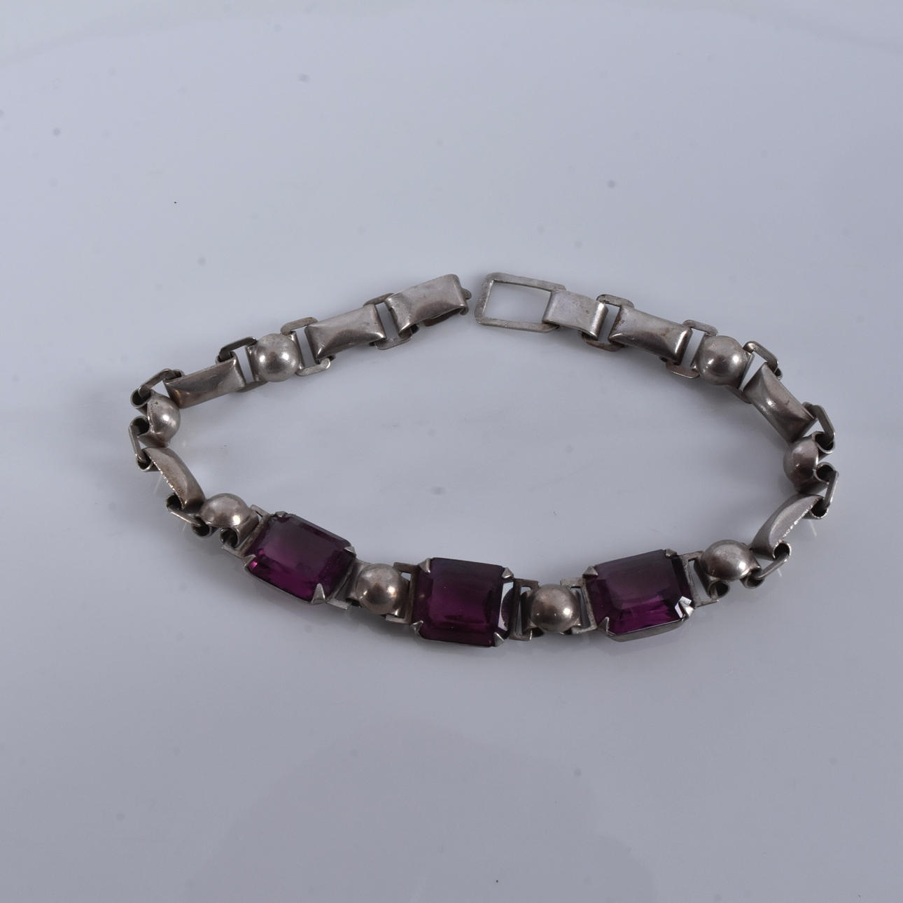BRACELET, with purple stones, silver.