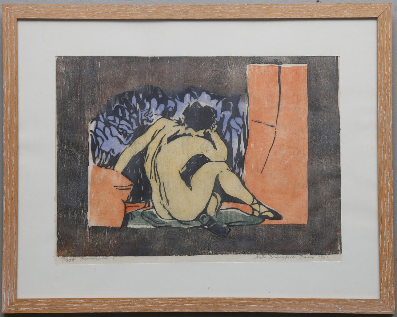 NILS BRINGFELT. "Rygg". Träsnitt, provtryck, signerad och daterad Paris 1951.