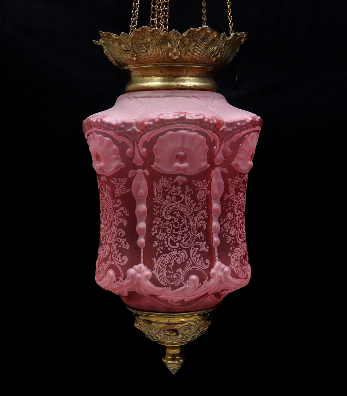 MÅNSKENSLAMPA, glas samt mässing, 1800/1900-tal.