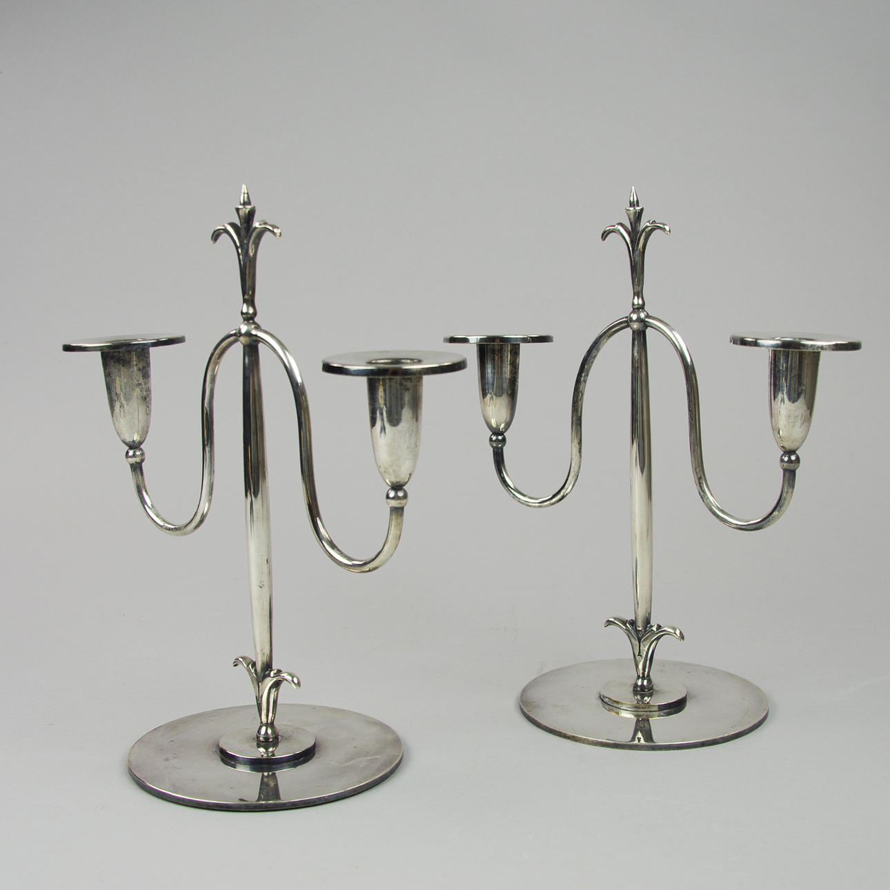KANDELABRAR, 1 par, nysilver, C.G. Hallberg, 1930-tal.