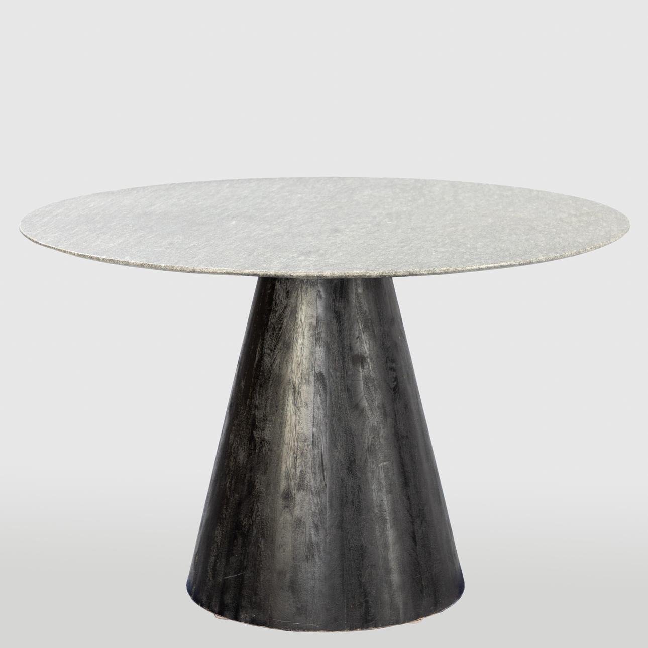 Rundt spisebord, granit og træ.