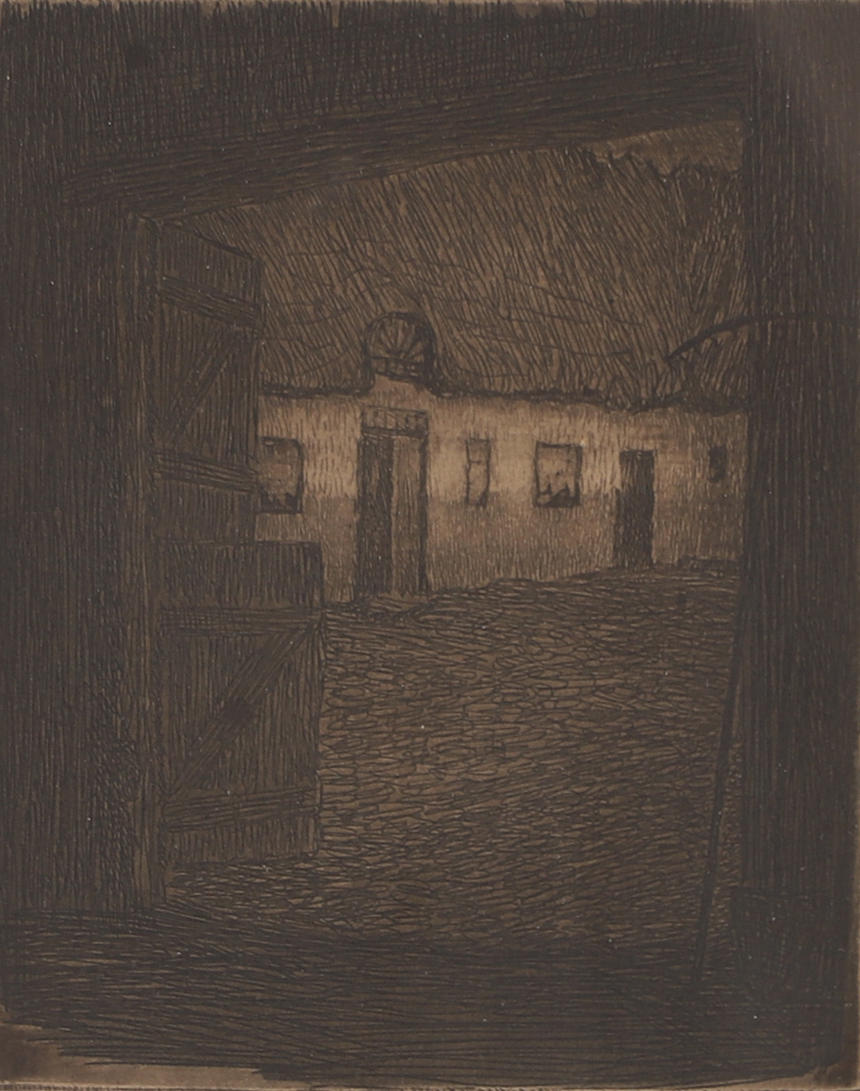 EMIL JOHANSSON-THOR. Gård, ætsning, signeret.