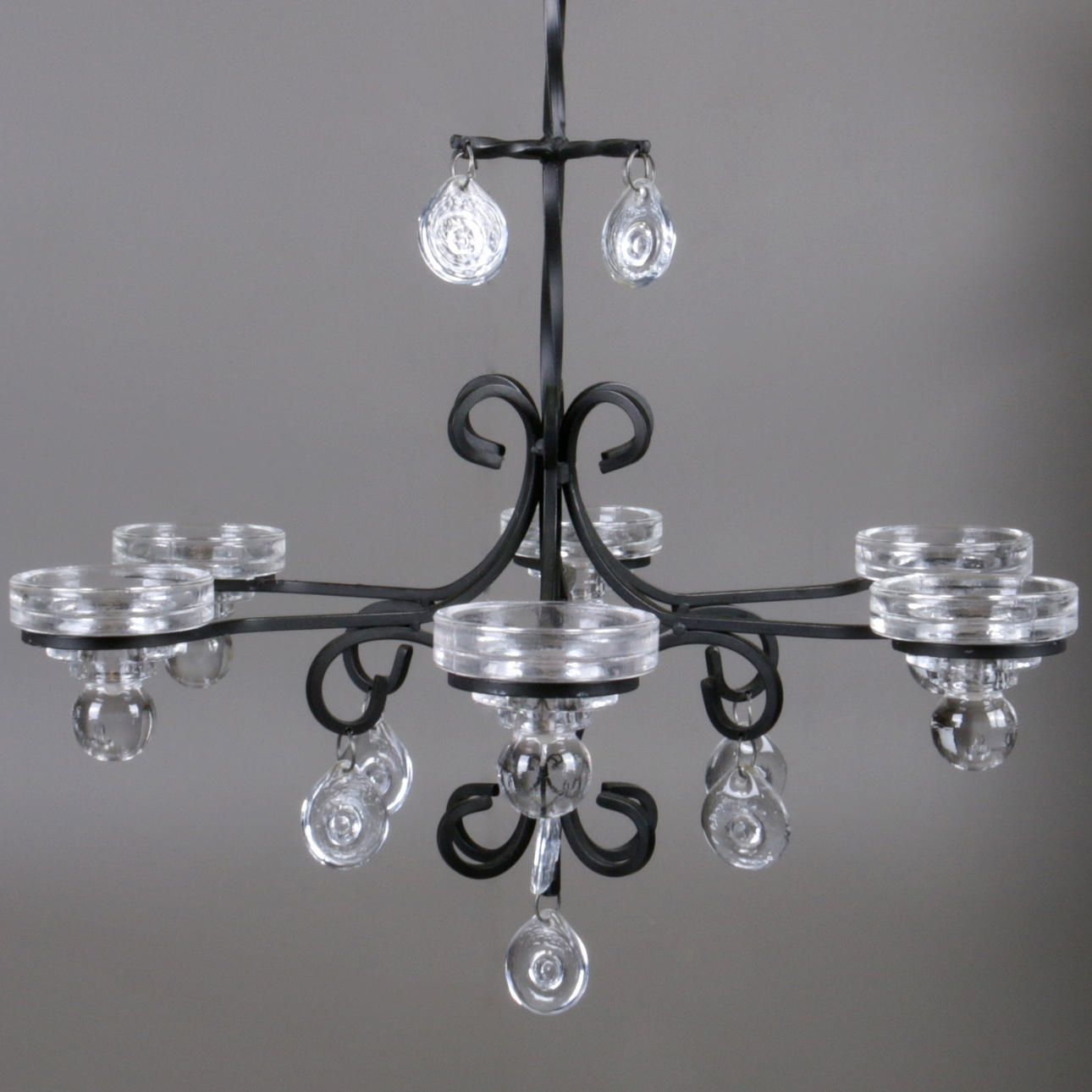 LJUSKRONA, smidesjärn samt glas, 1900-tal.