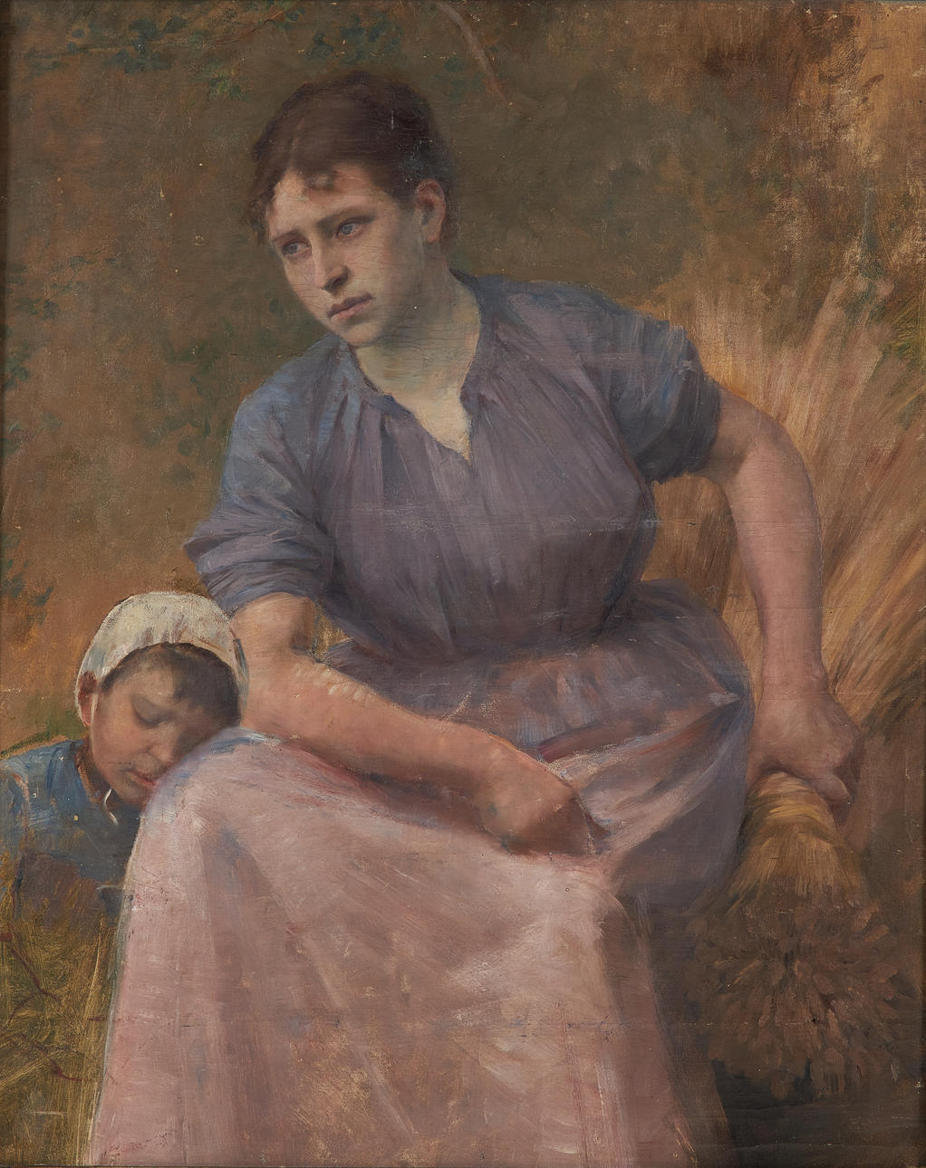 HILDEGARD THORELL. Frau mit ruhendem Kind.