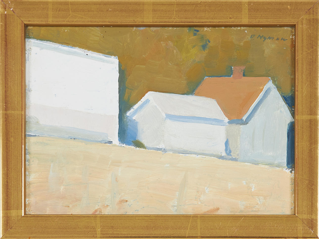 OLLE NYMAN. Husfacader, olie på panel, signeret.