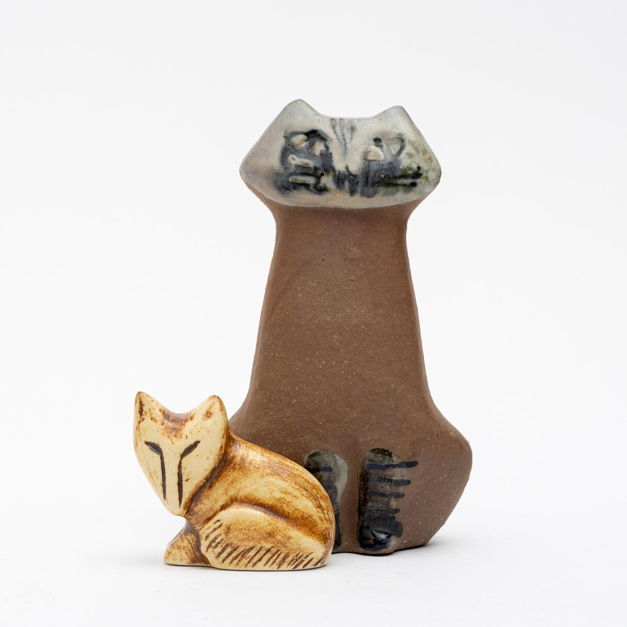 LISA LARSON. Figurines, 2 Gustavsberg, Cat from “Lilla Zoo”, Fox