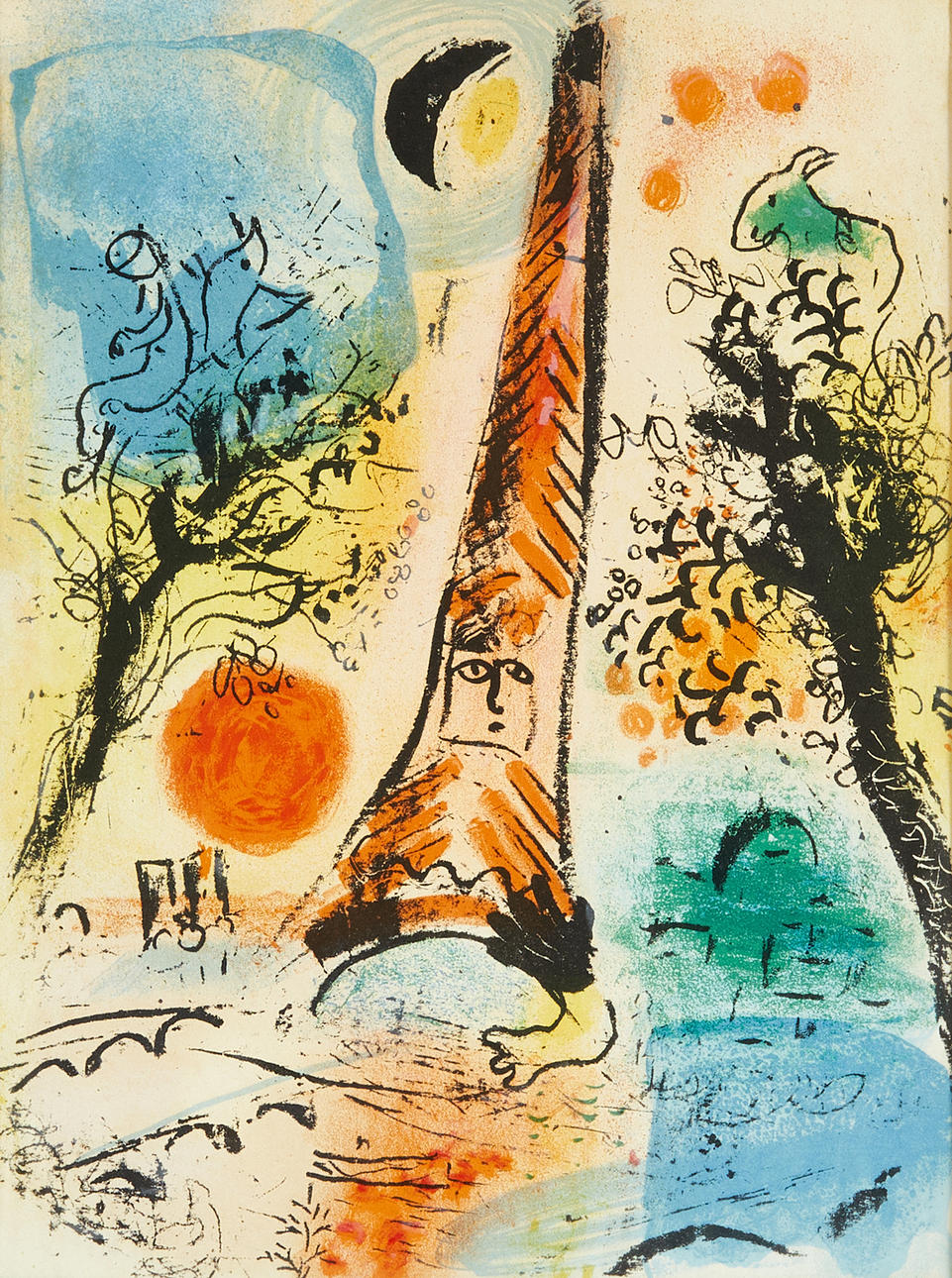 AFTER MARC CHAGALL. “Vision de Paris”, color lithograph.