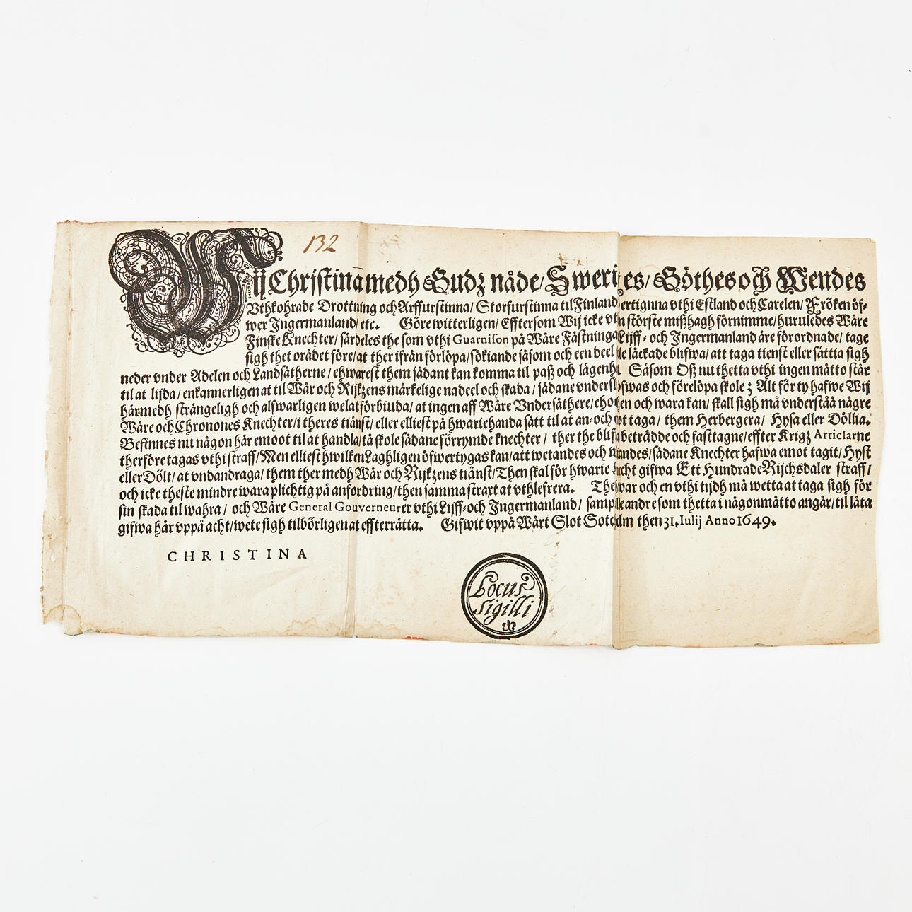 ONE-LEAF PRINT, QUEEN CHRISTINA, 1649.