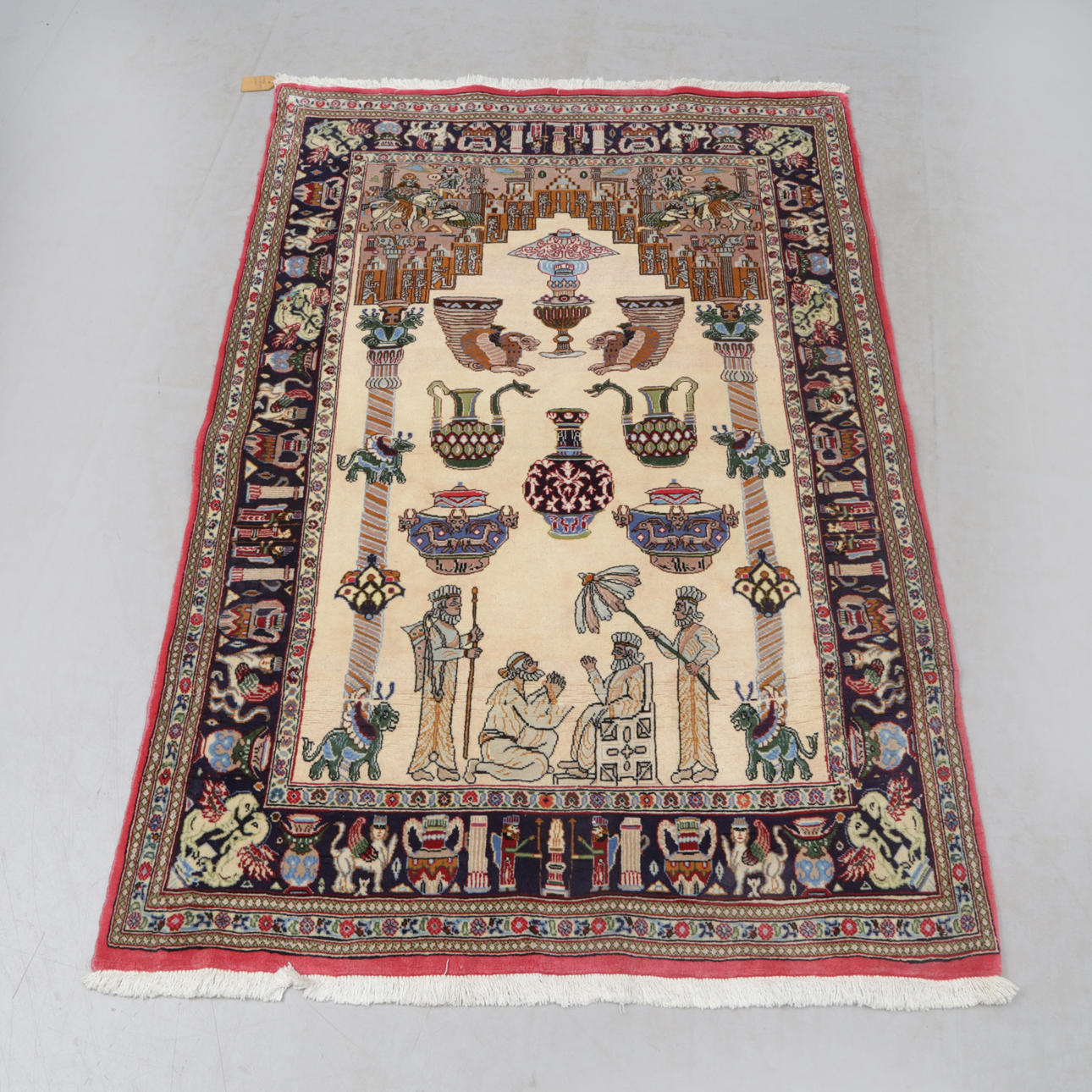 Ein Perserteppich, Ghom, figurativ, 150 x 102 cm.