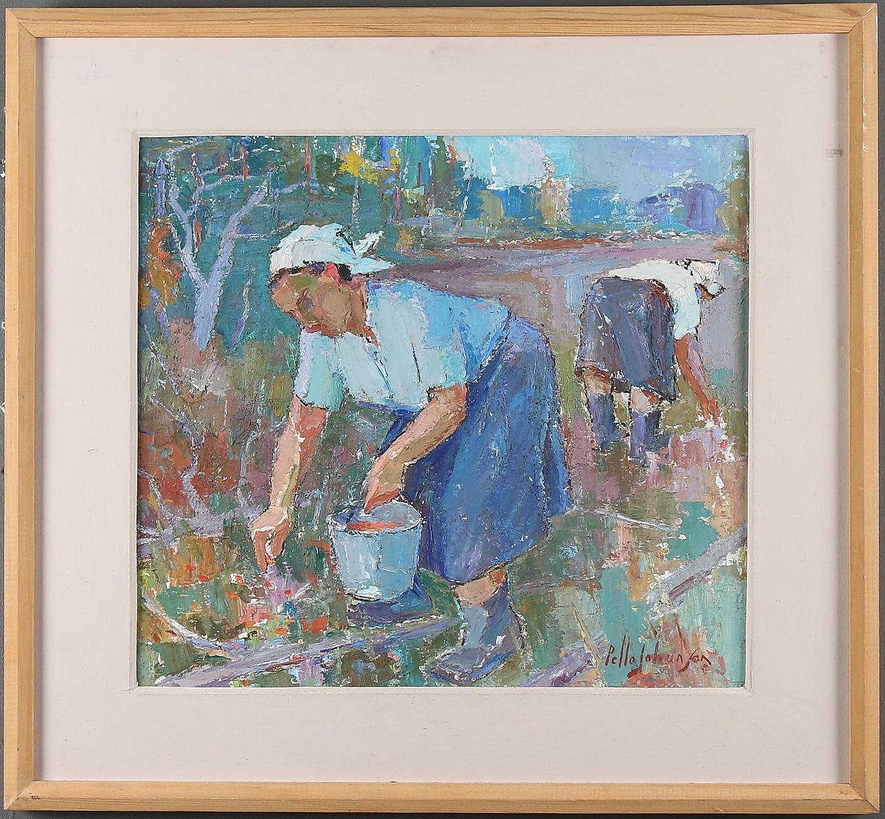 PER "PELLE" JOHANSSON. Bärplockning, olja på pannå, signerad.