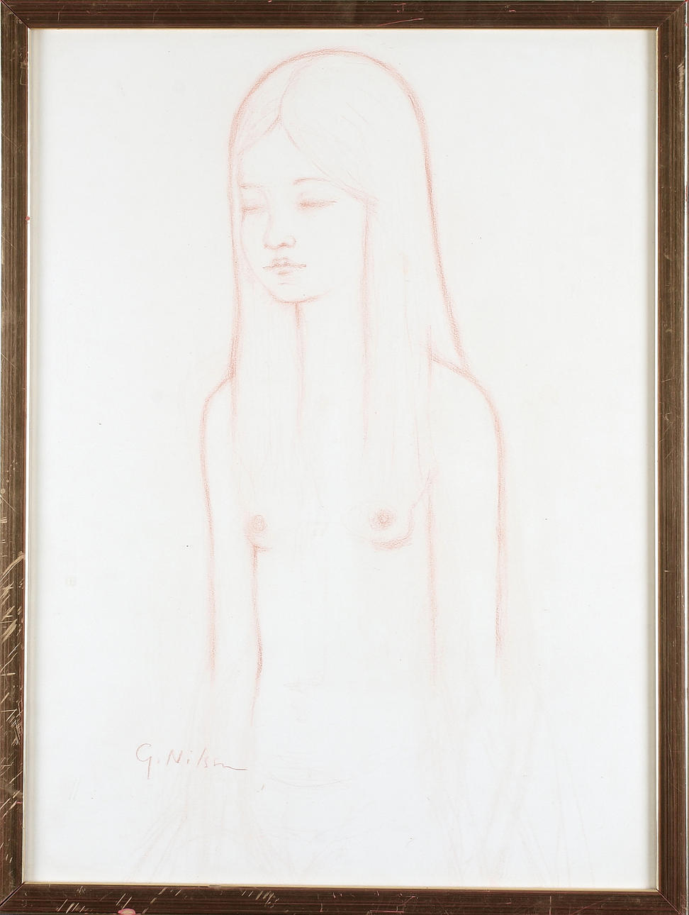 GUNNAR NILSSON. Flicka, rödkrita, signerad.