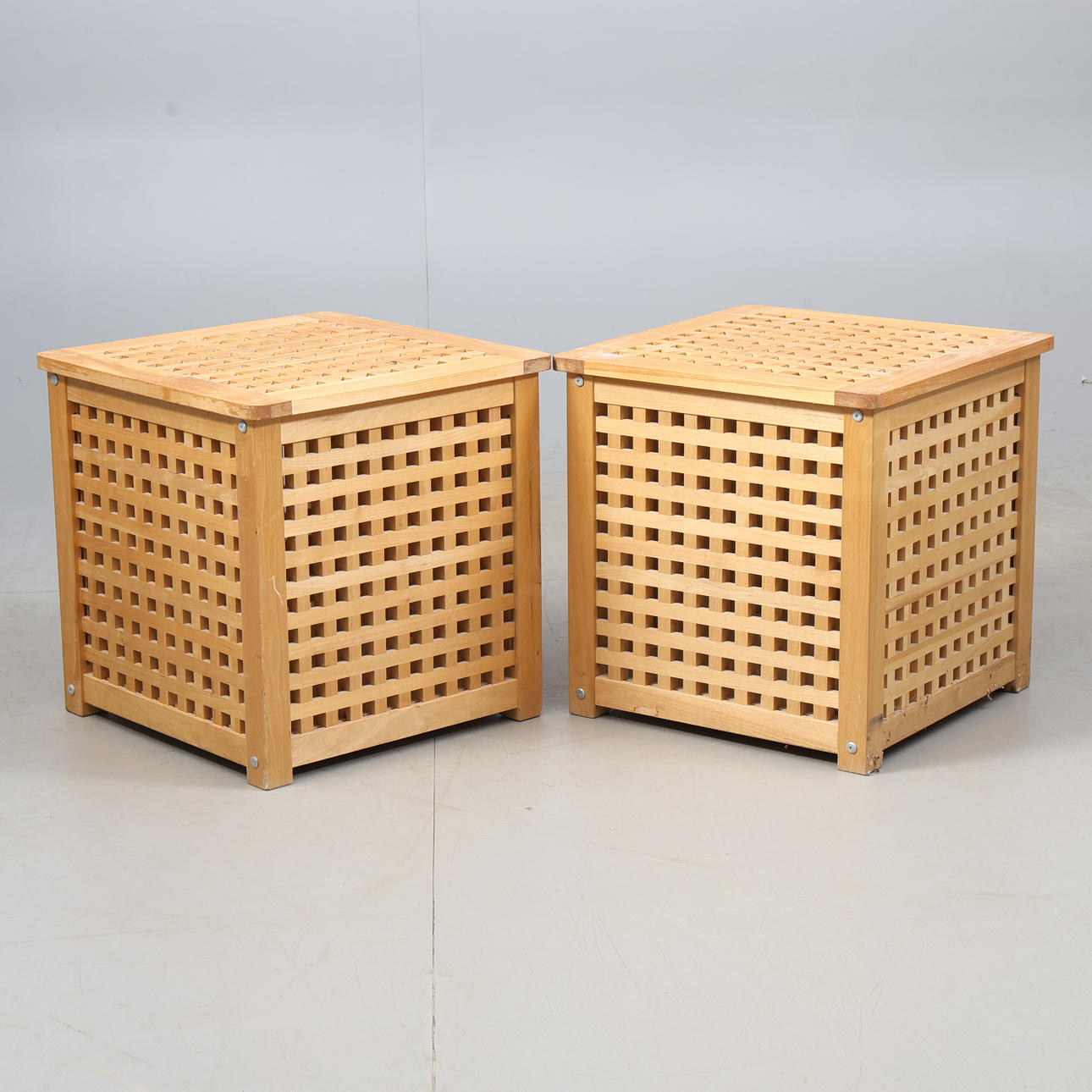 WASH/STORAGE BOXES, a pair, wood.