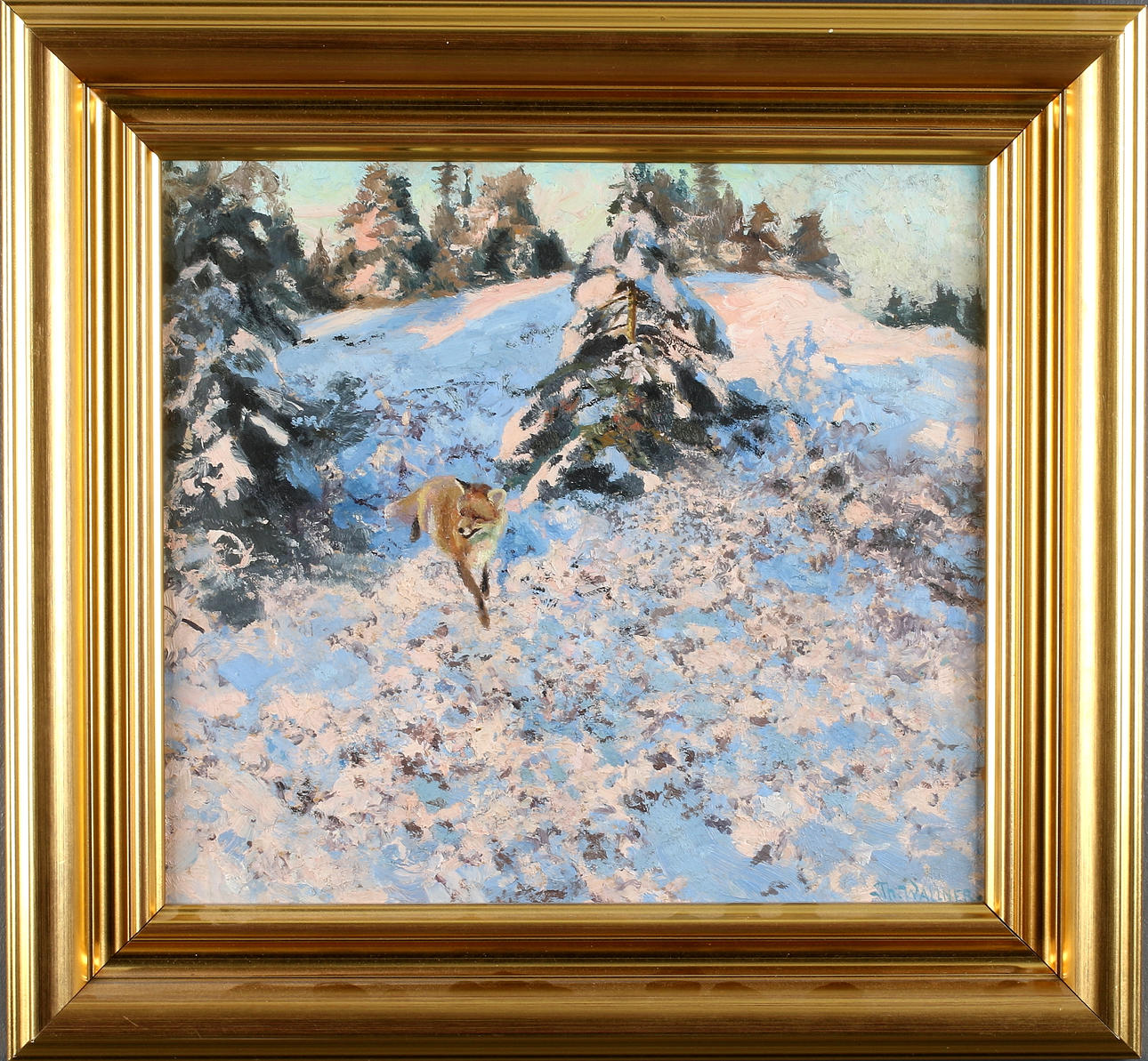 THURE WALLNER. Räv i vintersol, olja på pannå, signerad.