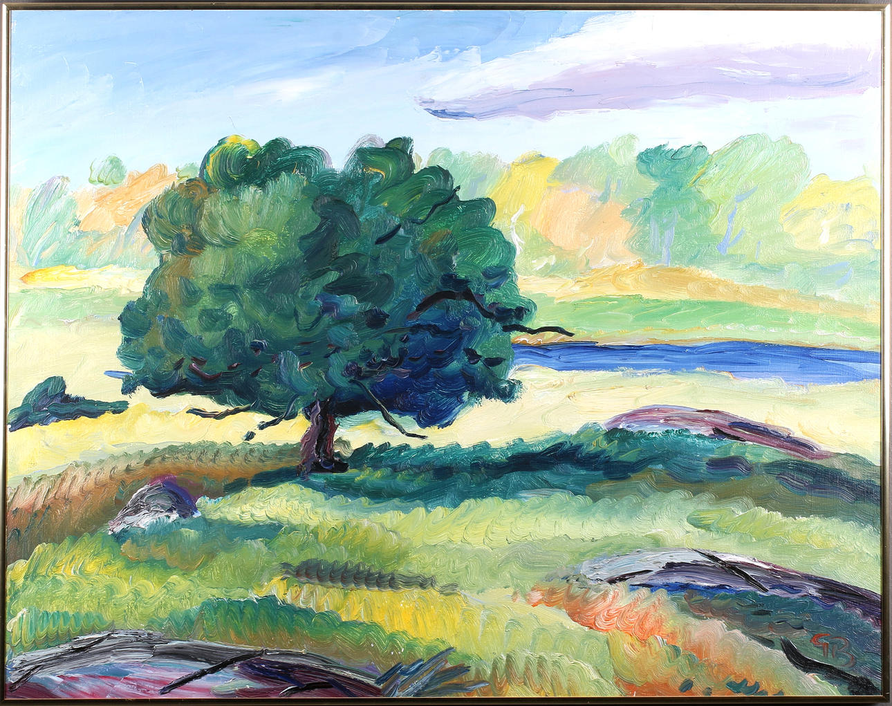 GÖRAN BRUNIUS. Träd vid vatten, olja på duk, signerad.