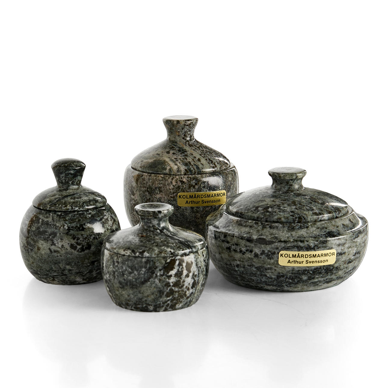 LOCKDOSOR, 4 st, kolmårdsmarmor, 1900-tal.