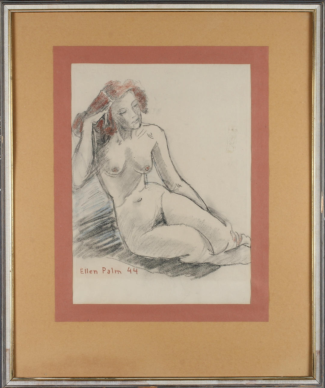 ELLEN PALM. Nakenstudie, krita, signerad och daterad -44.
