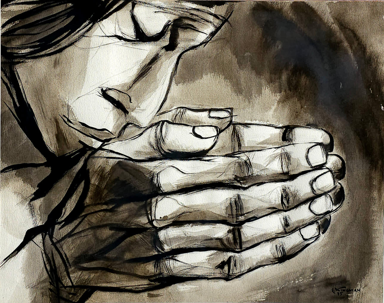 EDUARDO KINGMAN (1913-1997). Hands. Mixed technique.