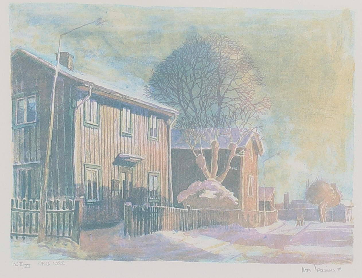 MATS ARONSSON. "Gamla Norr". Färglitografi, signerad, daterad 89 och numrerad HC II/XV.