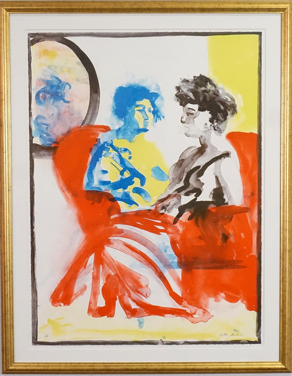 PETER DAHL. Lithograph in colours, in conversation, signed and marked EA.