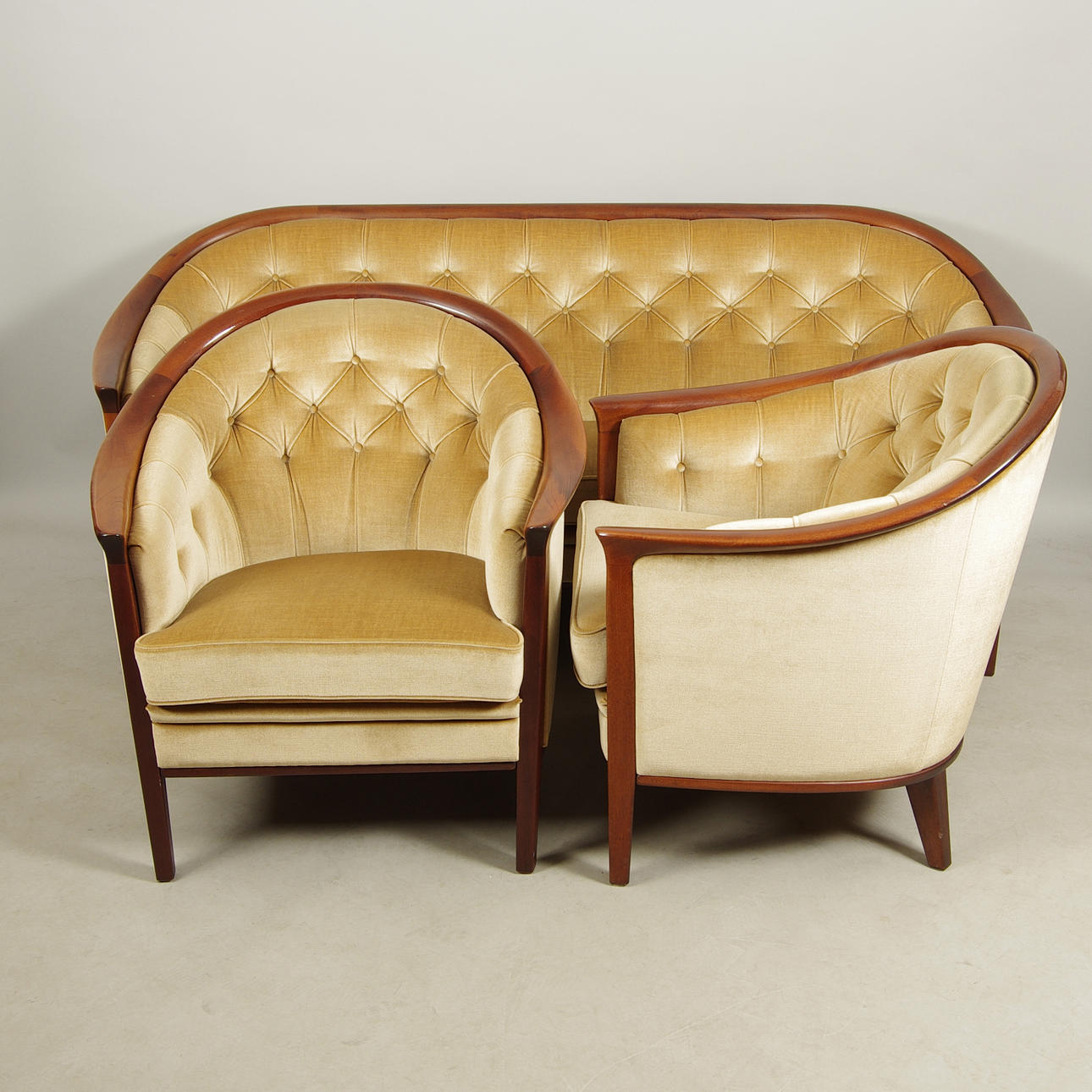 SOFFGRUPP, beige plysch, Bröderna Andersson, Ekenässjön.