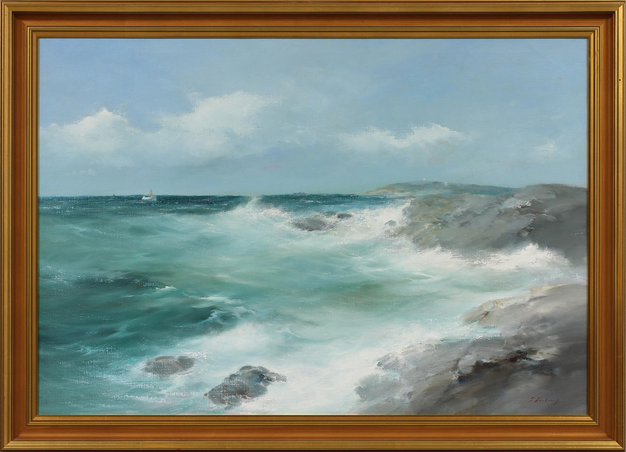 TAGE ERIKSSON. Kustbild, olja på duk, signerad.