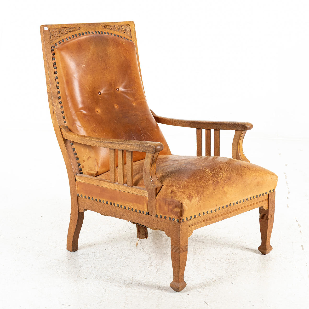 FÅTÖLJ, Jugend, skinnklädsel, ek.