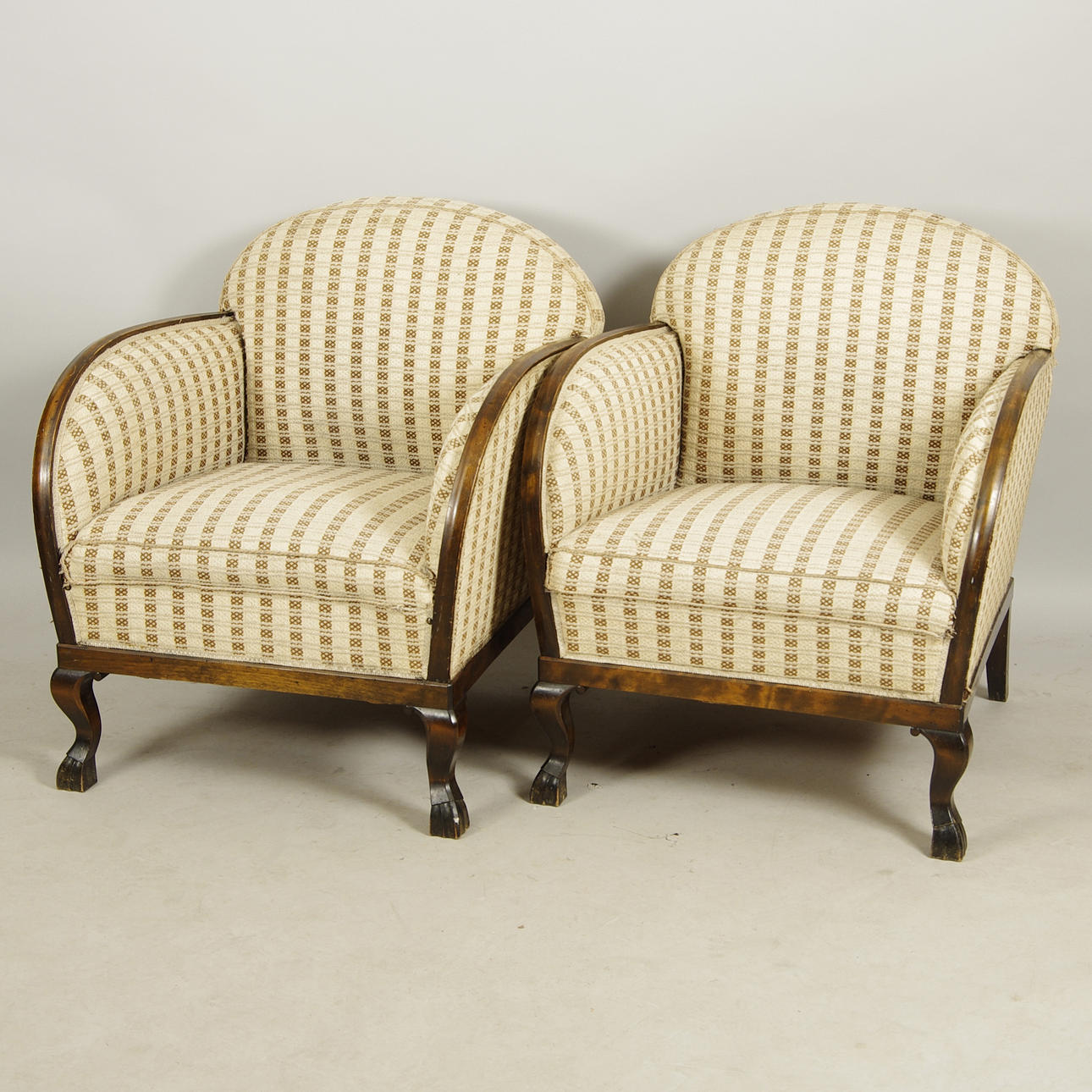 FÅTÖLJER, 1 par, bonad björk, 1930-tal.