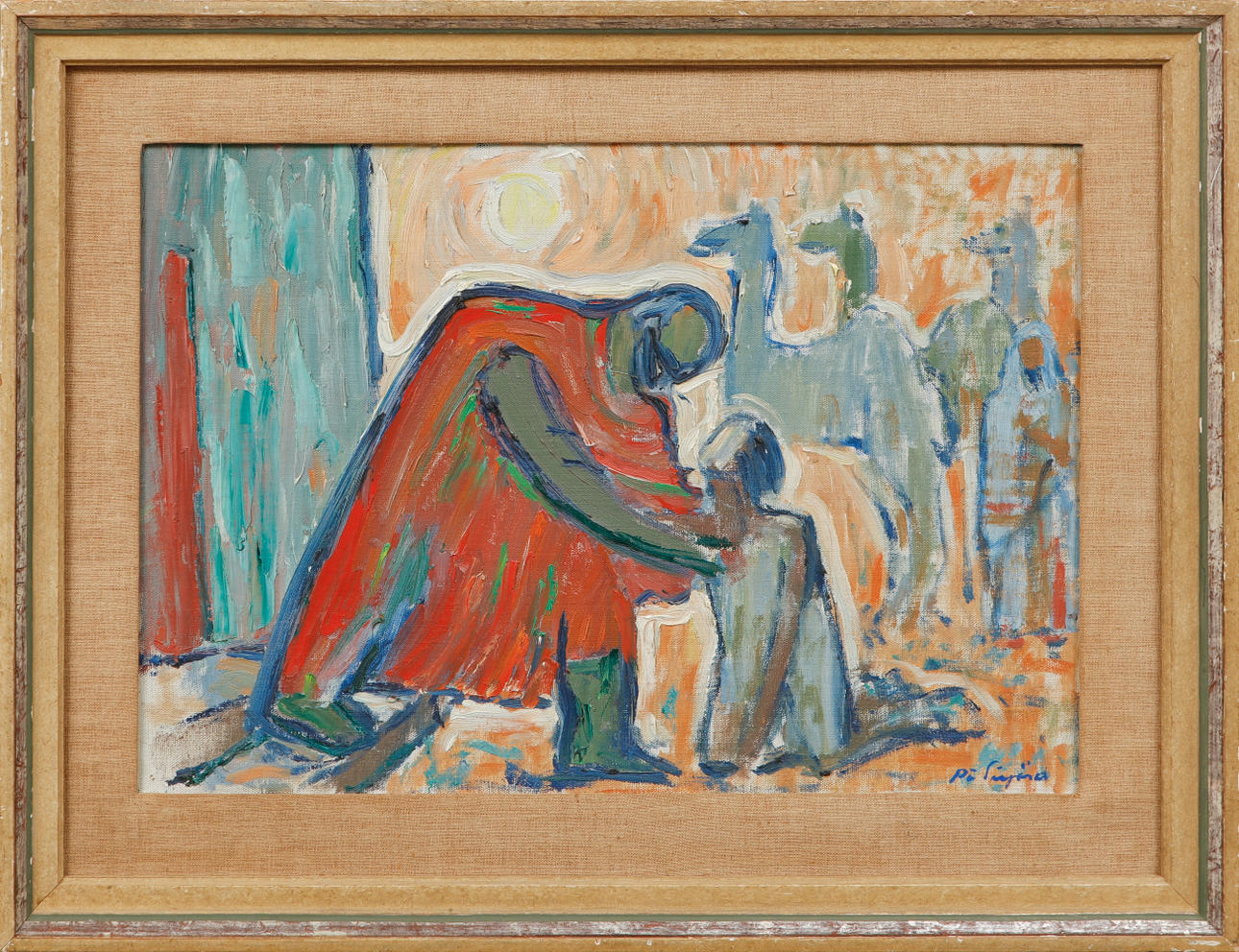 PÄR SIEGÅRD. Composition with figures, oil on panel, signed.