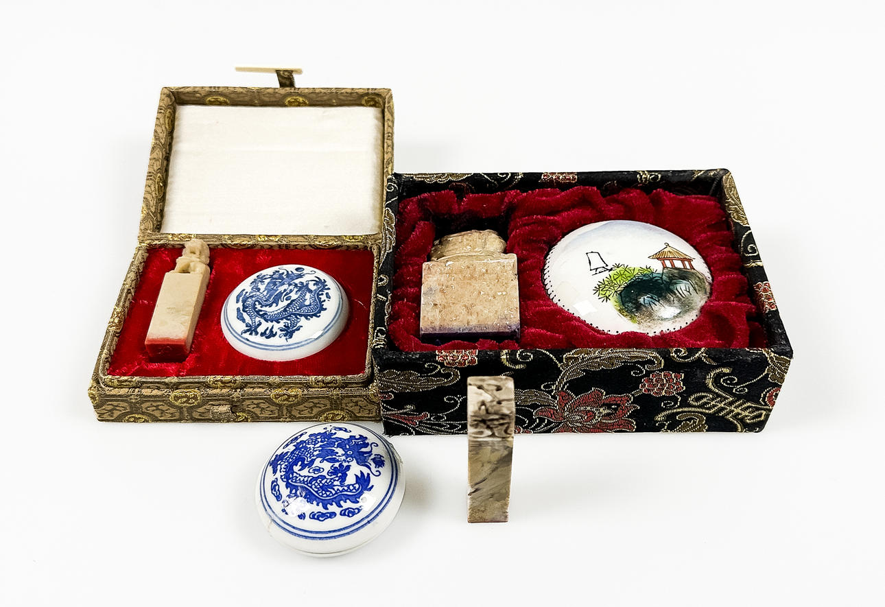 Three Chinese SEALS & LACQUER BOXES, 20th Century.