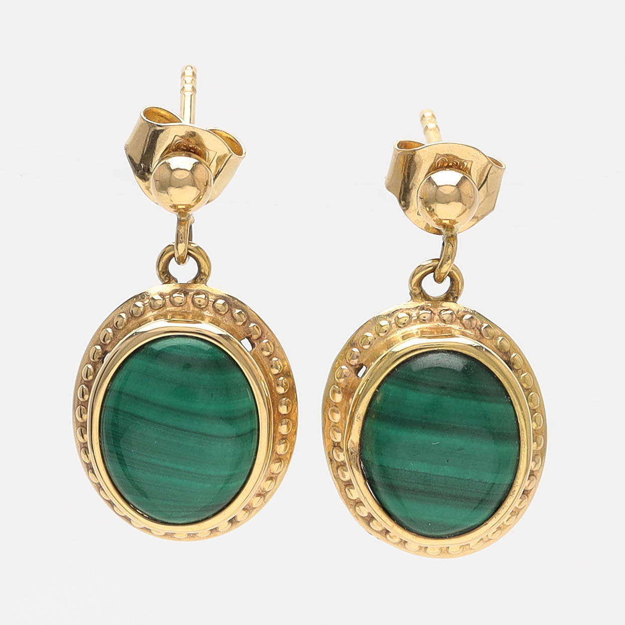 KORVAKORUT, 18K kultaa, malakiitti.