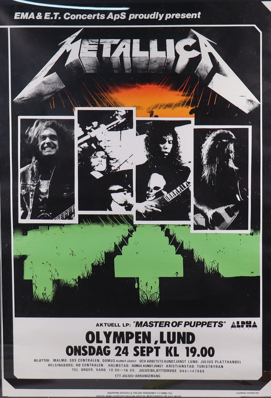 METALLICA, concert poster for Masters of Puppets, Olympen in Lund