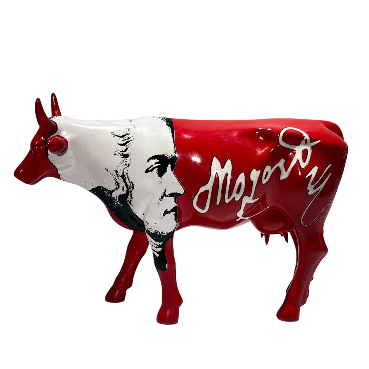 ”Mozart” punainen hartsilehmäveistos.