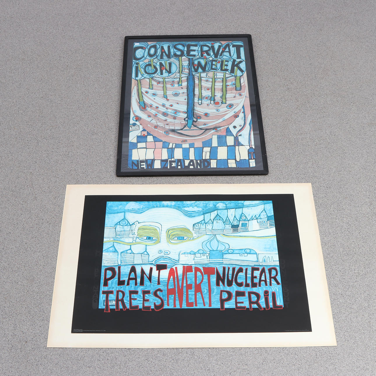 FRIEDENSREICH HUNDERTWASSER. EFTER. Print, to stk. Kompositioner.