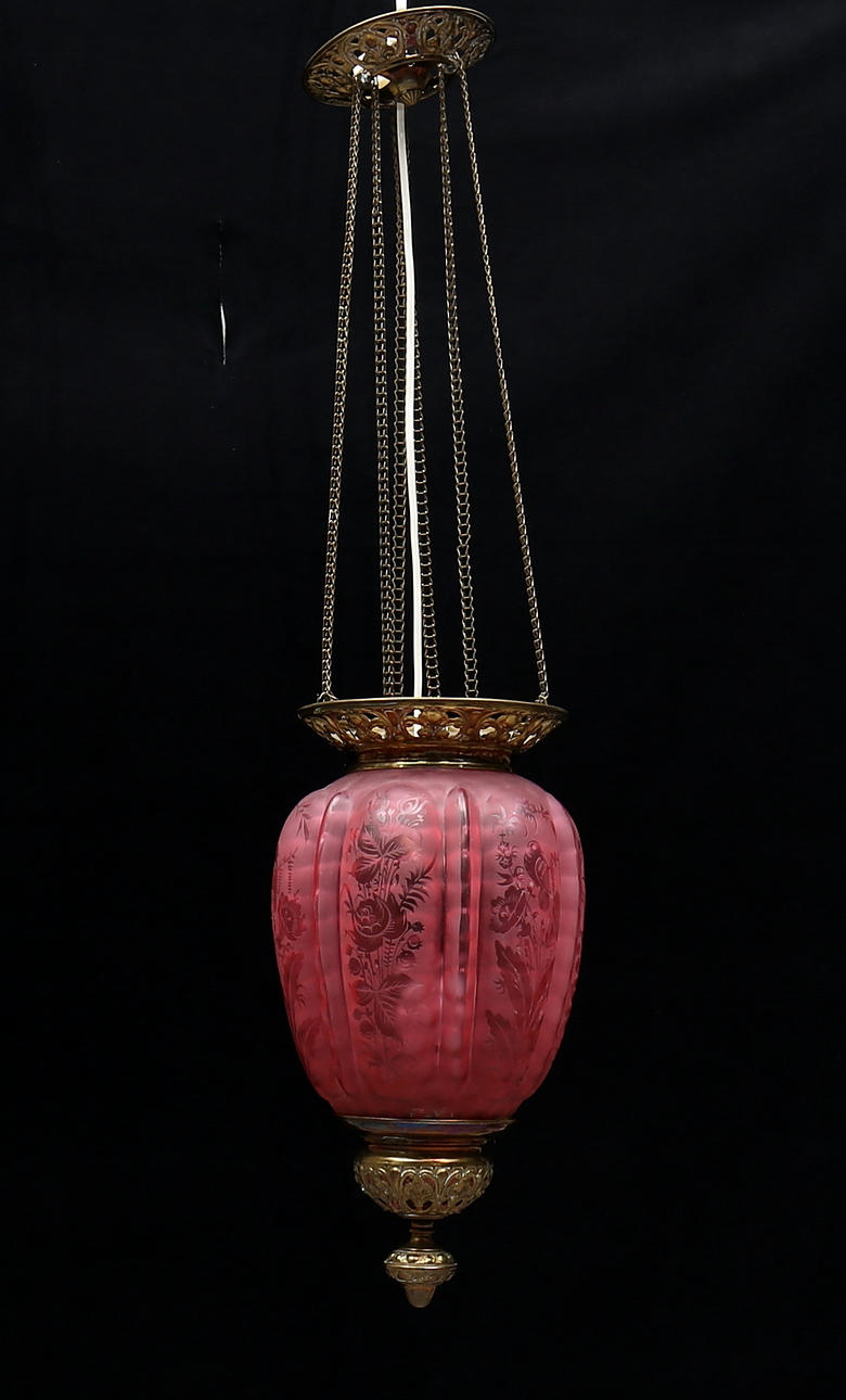 MÅNSKENSLAMPA, glas samt mässing, 1800/1900-tal.