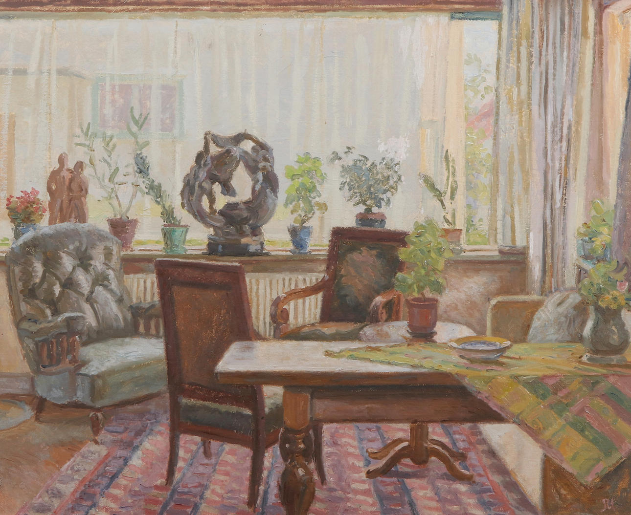 SIGFRID ULLMAN. Oil painting on panel. “Interior”. Signed SU.