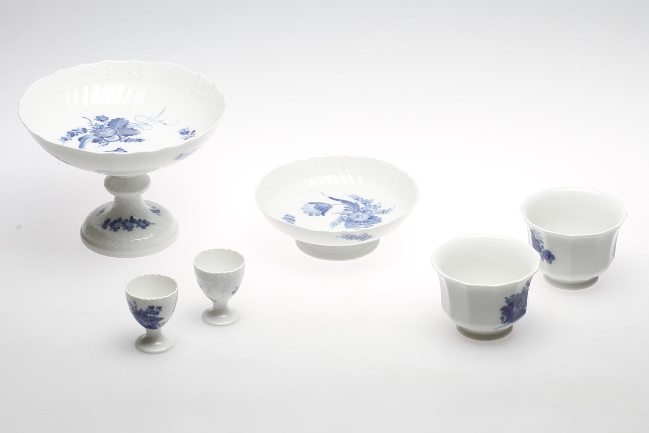 PORSLIN, 6 delar, "Blå Blomster", Royal Copenhagen, Danmark.