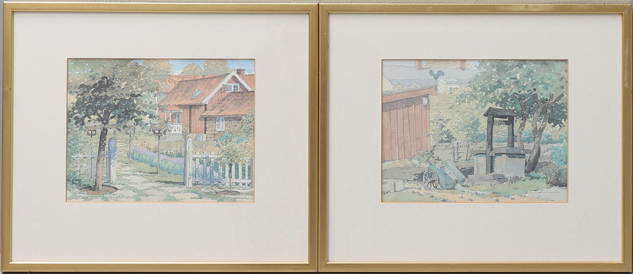 JOHAN PERSSON. Capellagården, Vickleby, Akvareller, 2 st, signerade.