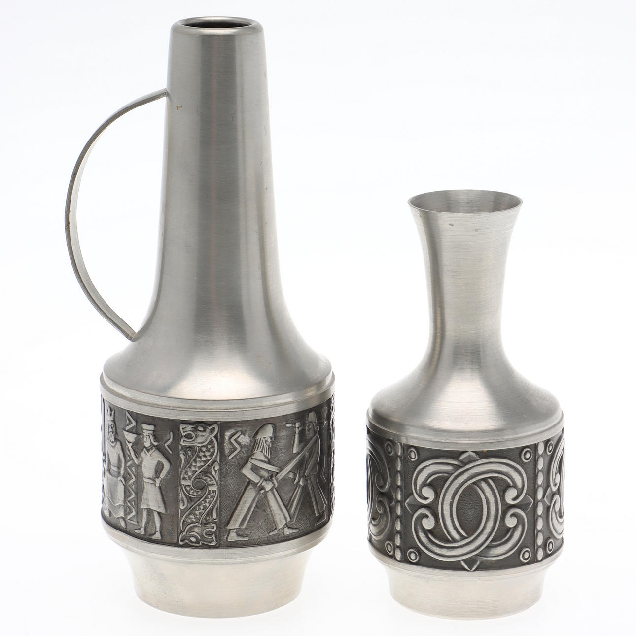 Two 20th century Norwegian tin vases.