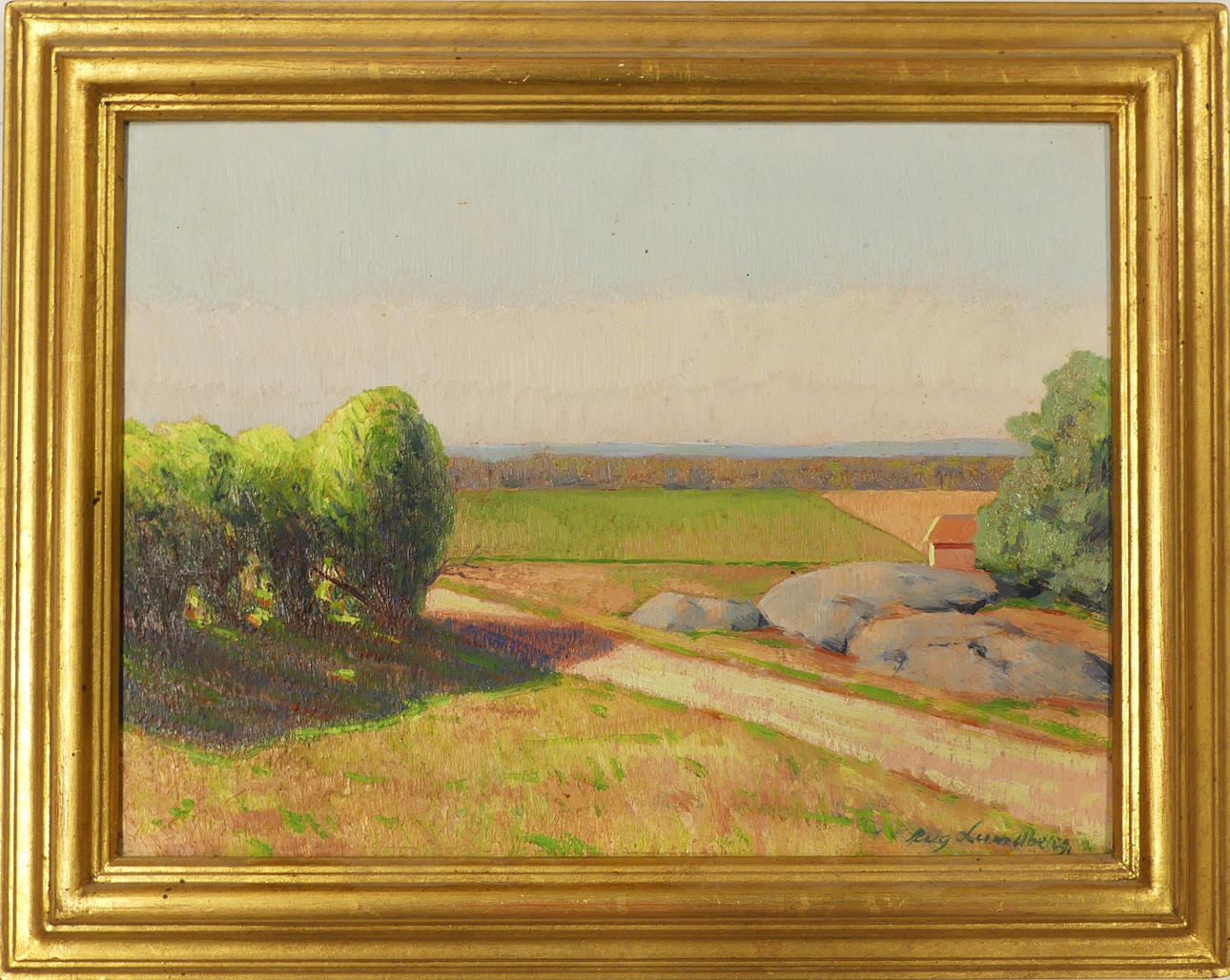 AUGUST LUNDBERG. Landscape, oil on panel, signed.