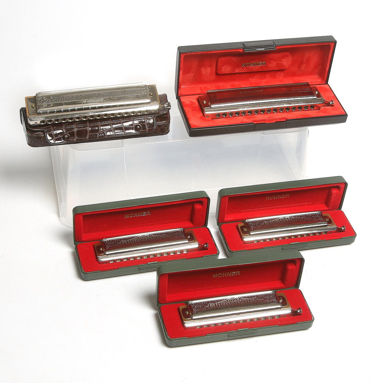 MUNSPEL, 5 st, Hohner, Chromonica, "A 280 C", "A", "C", "D" och "G".