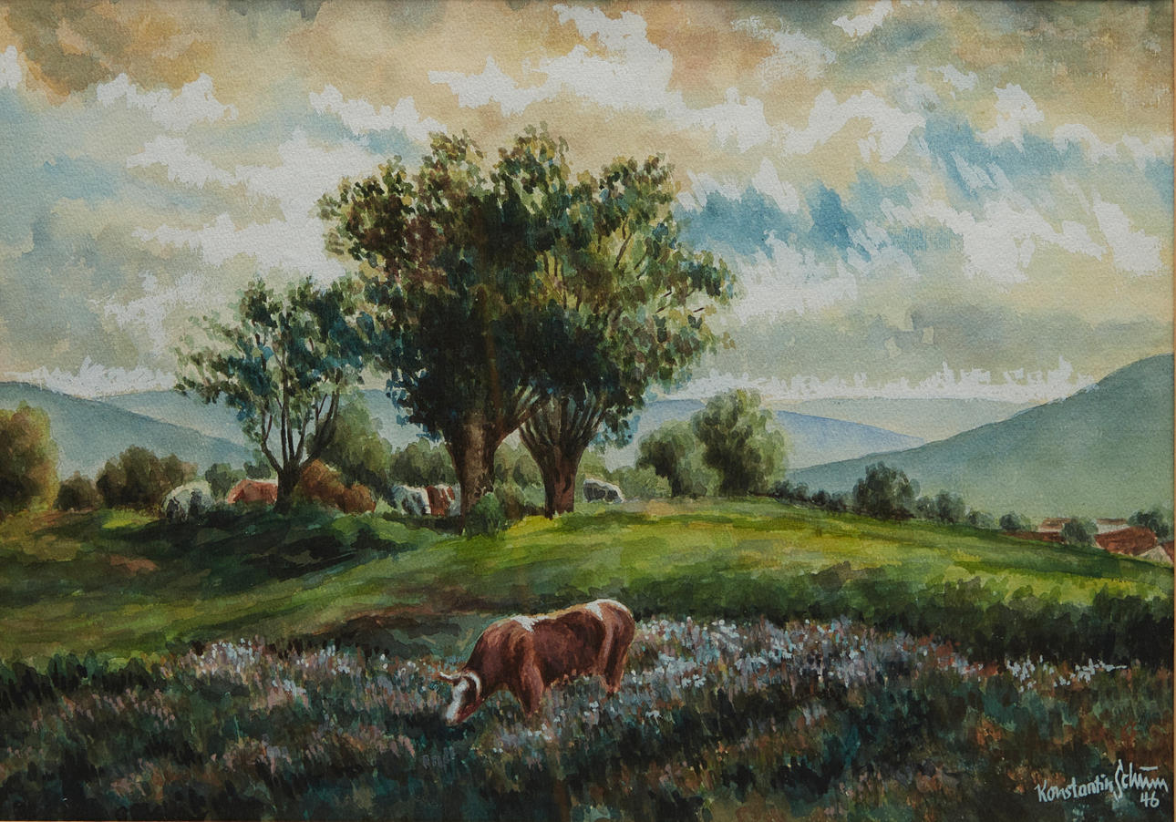 KONSTANTIN SCHUM. Weidelandschaft mit Kühen.