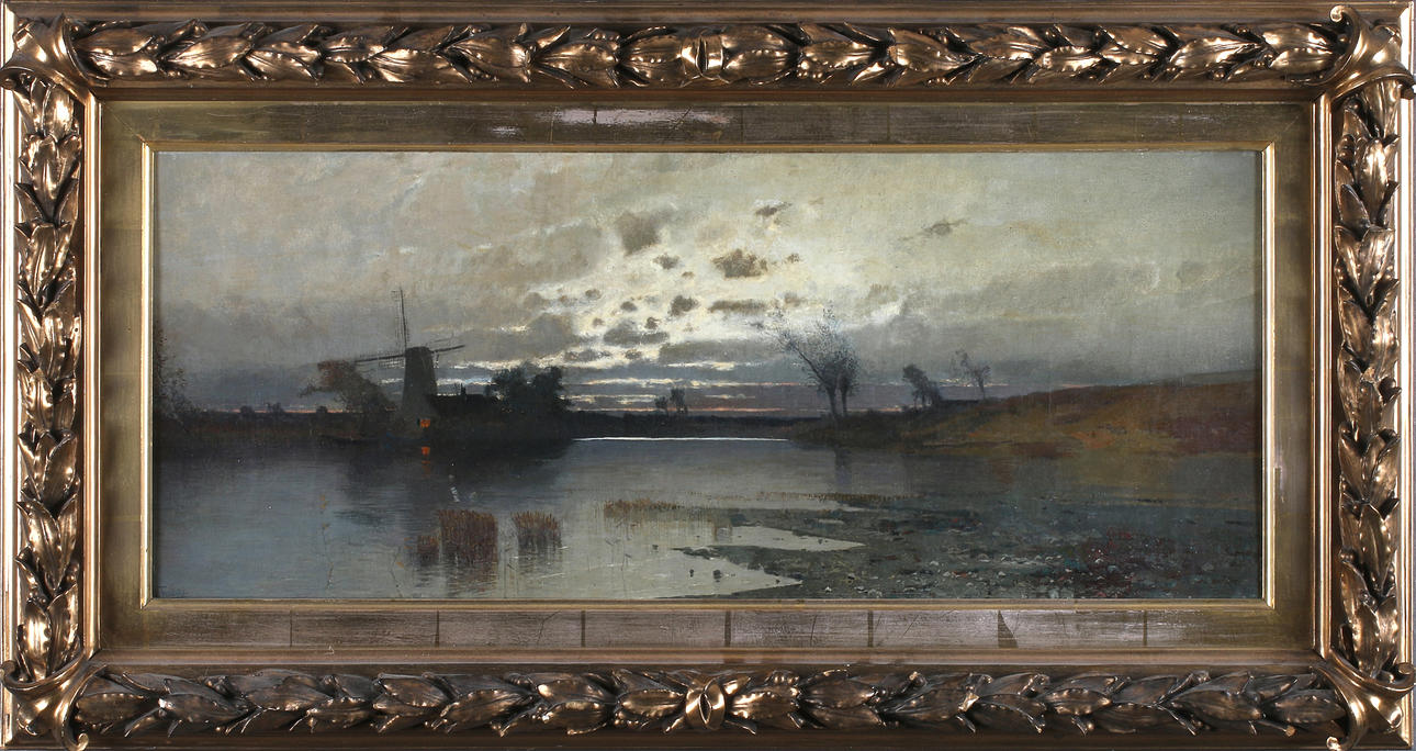 EDWARD FISCHER. Kustlandskap, så kallat Düsseldorffmåleri, 1800-tal.