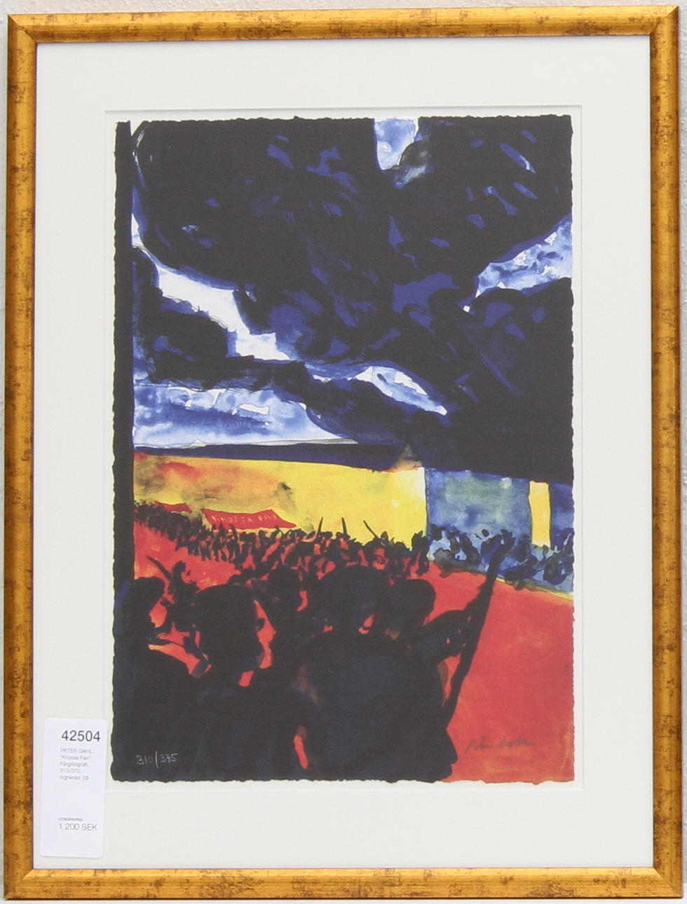 PETER DAHL. "Krossa Fan". Färglitografi, 310/375, signerad.