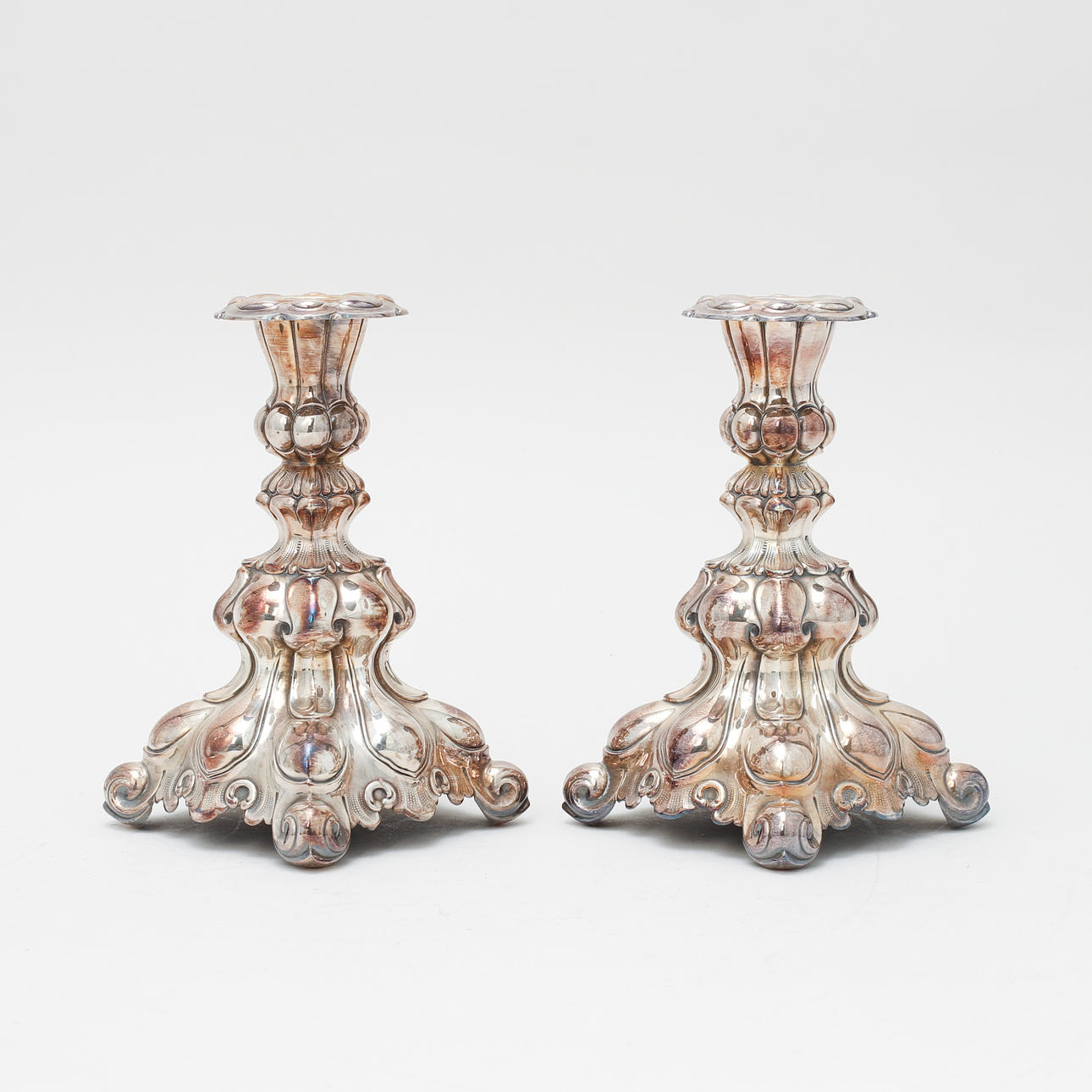 KERZENSTÄNDER, ein Paar, Silber, Barockstil, Importstempel.