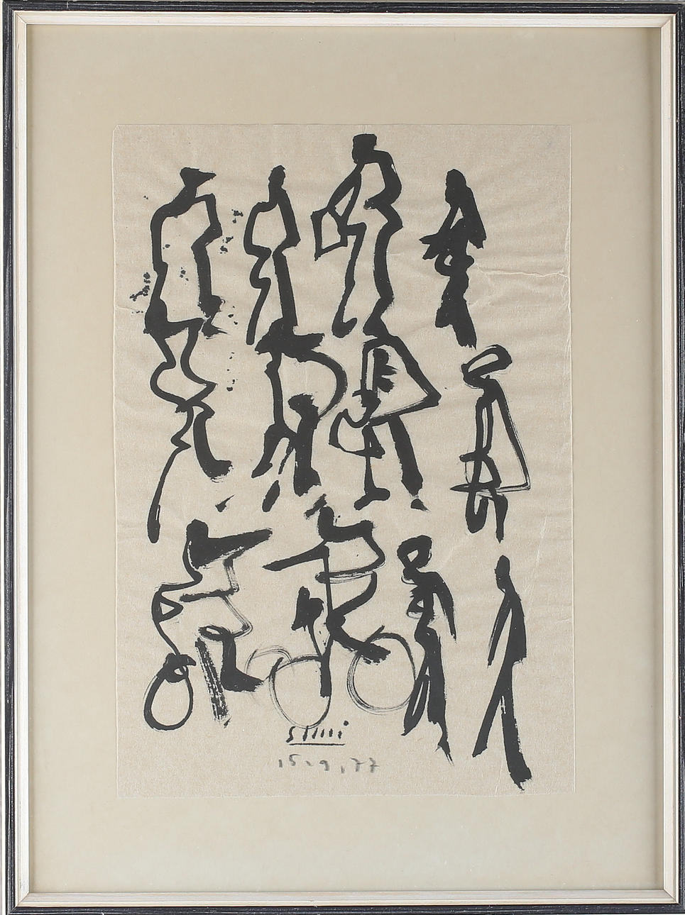 JUHO SUNI. Figur komposition, blandteknik på papper, signerad samt daterad 15.9.77.