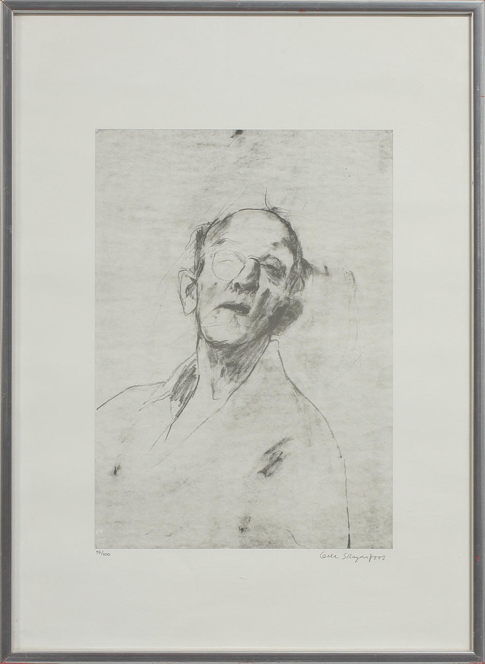 OLLE SKAGERFORS. Självporträtt, litografi, signerad och numrerad 57/200.