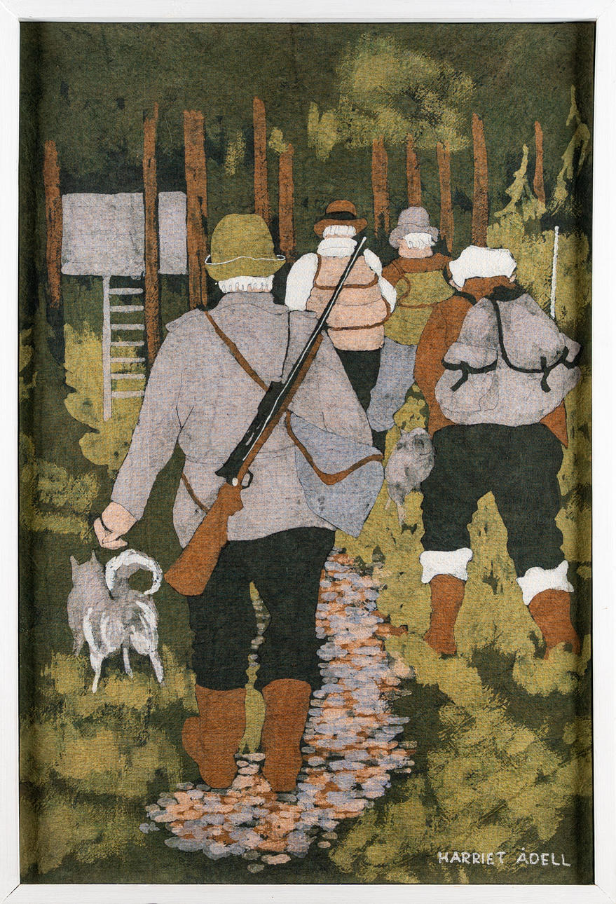 HARRIET ÅDELL. Batik på lærred, „Jagt“, 20. århundrede.