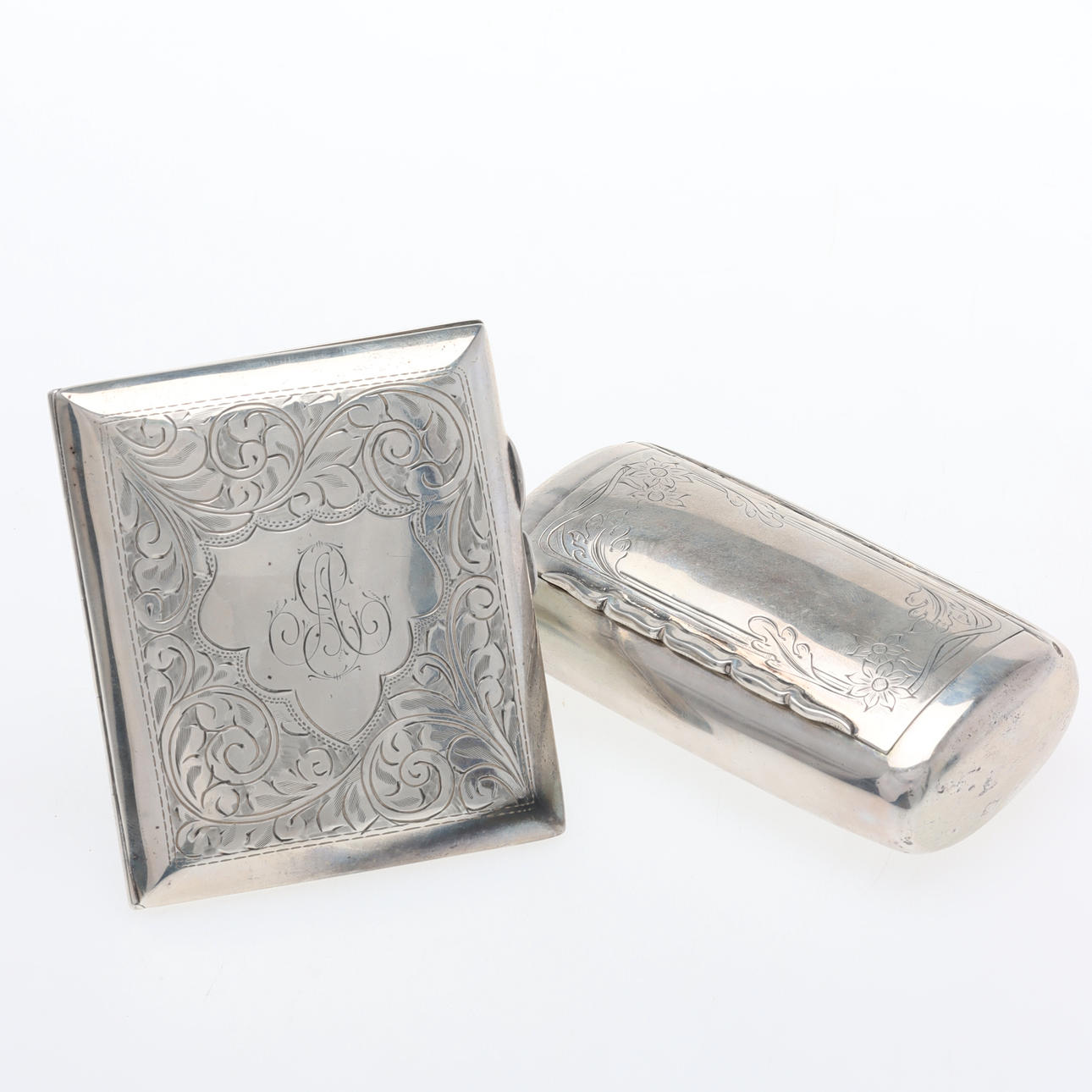 SNUSBOX & CIGARETTE CASE, silver, Sweden & England.